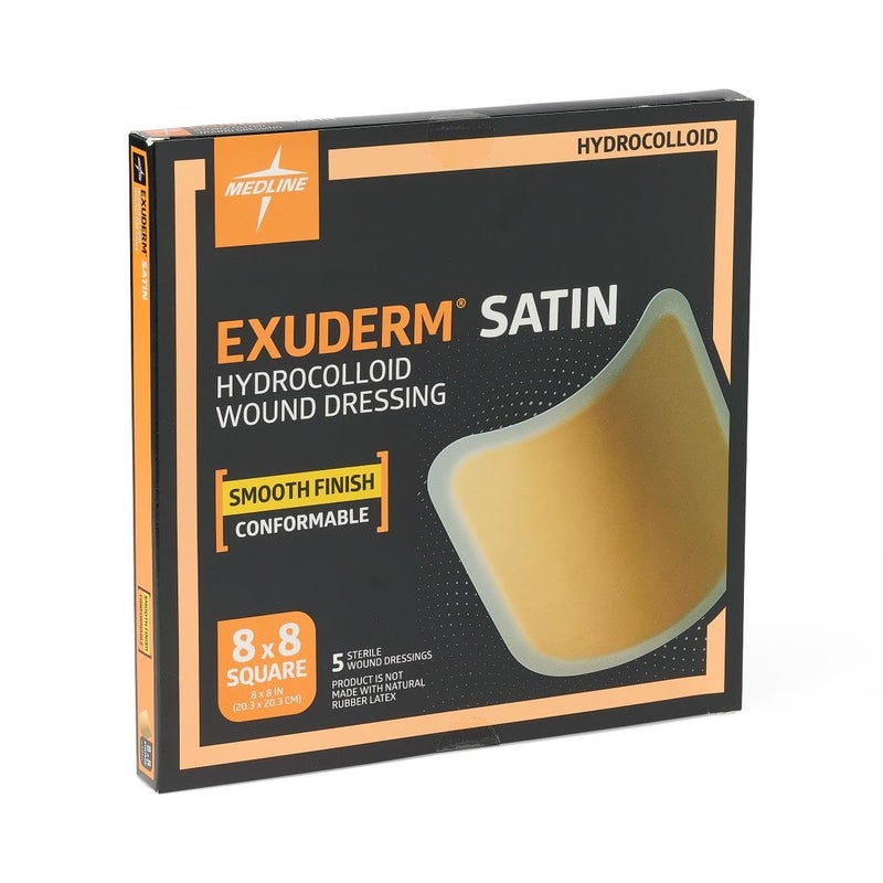 Medline Exuderm Satin Hydrocolloid Wound Dressings, 8 Inches x 8 Inches Sacral, Tapered Edge, Smooth Satin Backing, Box of 5 Each - Image 3